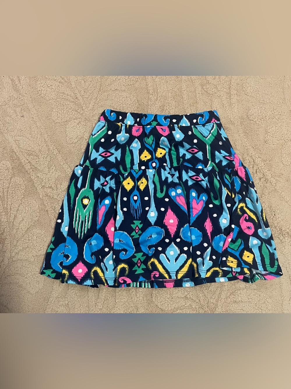 crown & ivy Navy Multicolor Ikat Print Circle Skirt